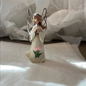 Angel Figurine with Pink Flowers April Tulips Willow Tree